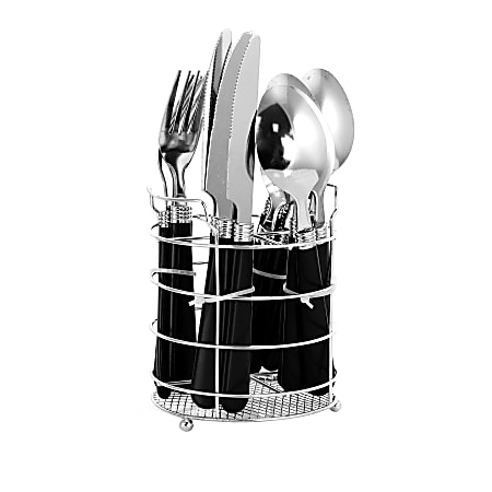 Gibson Sensations II 16-Piece Stainless-Steel Flatware Set With Caddy, Black