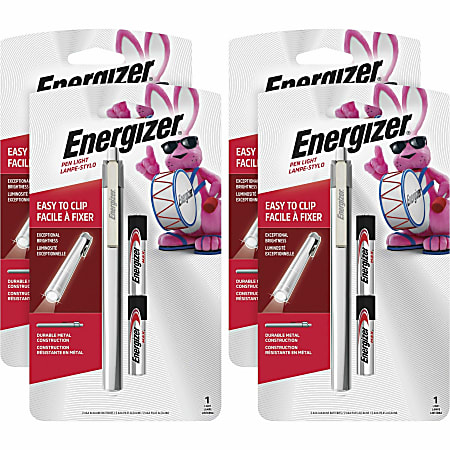 Energizer LED Pen Light - LED - Bulb - 1 W - 6 lm Lumen - 2 x AAA - Battery - Stainless Steel - Drop Resistant - Silver - 4 / Carton