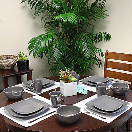 Gibson Home Soho Lounge 16 Piece Dinnerware Set Gray ODP Business Solutions