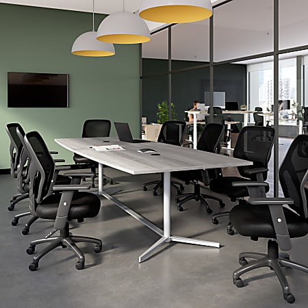 Bush Business Furniture 120"W x 48"D Boat-Shaped Conference Table With Metal Base, Platinum Gray, Standard Delivery