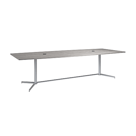 Bush Business Furniture 120"W x 48"D Boat-Shaped Conference Table With Metal Base, Platinum Gray, Standard Delivery