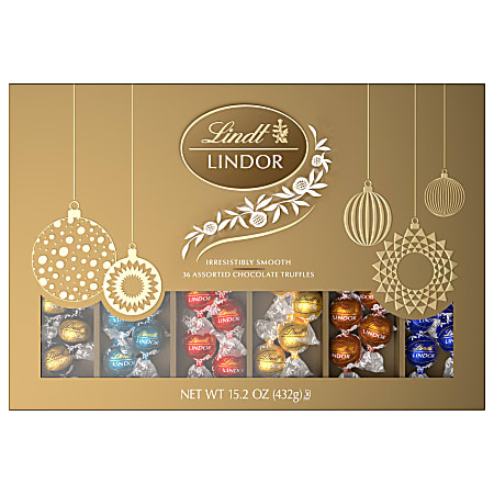Lindt LINDOR Holiday Deluxe Assorted Chocolate Candy Truffles Gift Box, 15.2 Oz