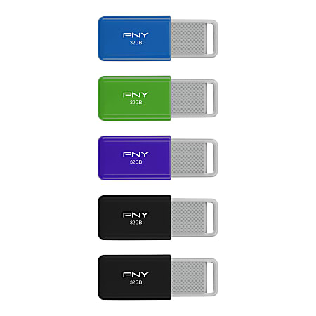 PNY USB 2.0 Flash Drives, 32GB, Assorted Colors, Pack Of 5 Flash Drives