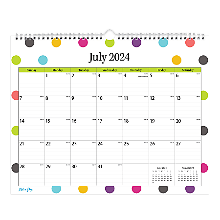 2024 2025 Blue Sky Monthly Wall Calendar 15 x 12 Teacher Dots July 2024