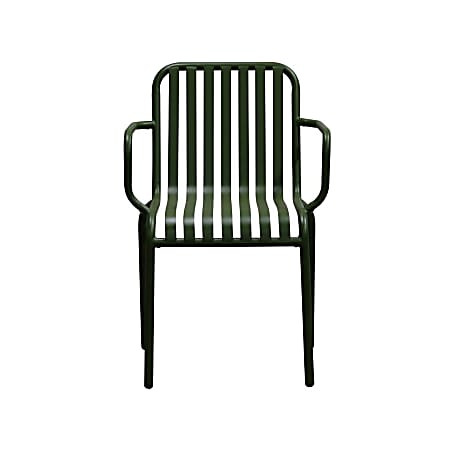 Eurostyle Enid Outdoor Furniture Steel Stackable Armchairs, Dark Green, Set Of 2 Chairs