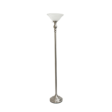 Lalia Home Classic 1-Light Torchiere Floor Lamp, 71"H, Brushed Nickel/White