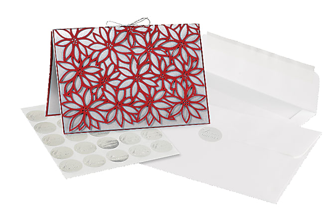 Premium Plus Holiday Card Bundle, 7 1/4" x 5 1/8", 50% Recycled, Detailed Poinsettias, Box Of 25