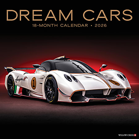2026 Willow Creek Press Sports Monthly Wall Calendar, 12" x 12", Dream Cars, January To December, 51023
