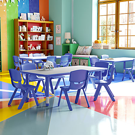 Flash Furniture Plastic Height-Adjustable Activity Table with 6 Chairs, 23-1/2"H x 23-5/8''W x 47-1/4''D, Blue