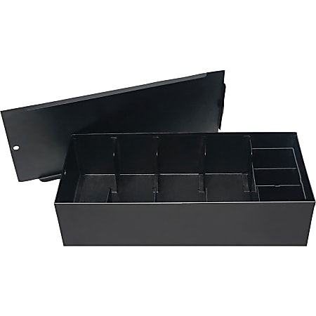 Nadex Coins Steel 5-Compartment Currency Tray with Coin Tray Insert and Lockable Cover - Stainless Steel, Plastic, Metal - Black - 7" Height x 15.4" Width