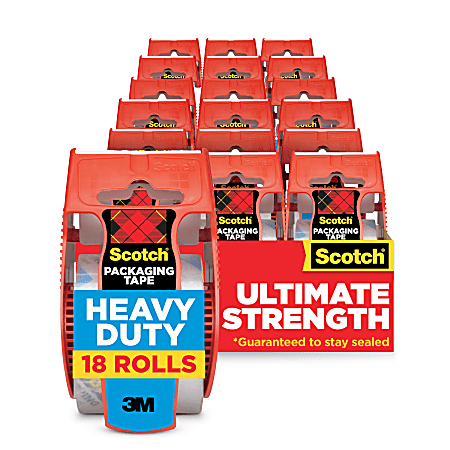 Scotch® Heavy Duty Shipping Packing Tape, 18 Tape Rolls with Dispensers, 1-7/8" x 22.2 Yd., 1.5" Core, Clear