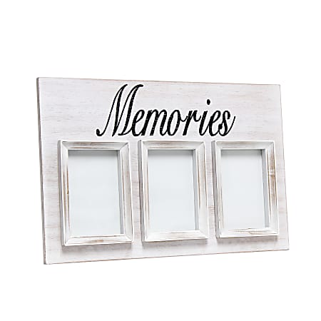 Elegant Designs 3-Photo Collage Picture Frame, 12" x 18", Whitewash Memories