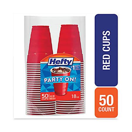 Easy Grip Disposable Plastic Party Cups, 18 oz, Red, 50/Pack, 8 Packs/Carton Easy Grip Disposable Plastic Party Cups, 18 oz, Red, 50/Pack, 8 Packs/Carton