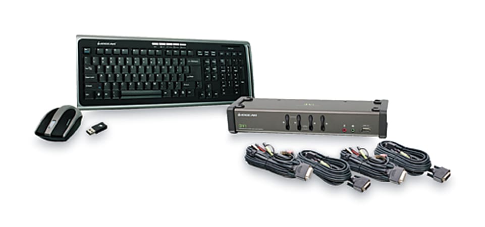 IOGEAR GCS1104 - KVM / audio / USB switch - 4 x KVM / audio / USB - 1 local user - desktop - with IOGEAR Wireless KB/Laser Mouse combo