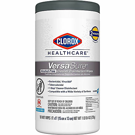 Clorox Healthcare VersaSure Disinfectant Wipes, 6" x 5", White, Tub Of 150 Wipes