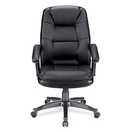Office Depot® Brand Baymont High-Back Leather Chair, 47"H x 25 3/4"W x 28"D, Gunmetal Gray Frame, Black Leather