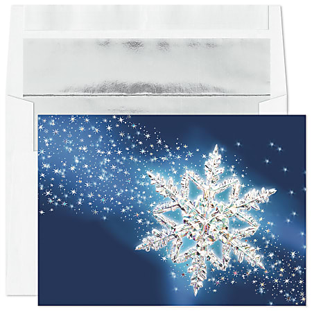 Custom Embellished Holiday Cards And Foil Envelopes, 7-7/8" x 5-5/8", Spectacular Snowflake, Box Of 25 Cards