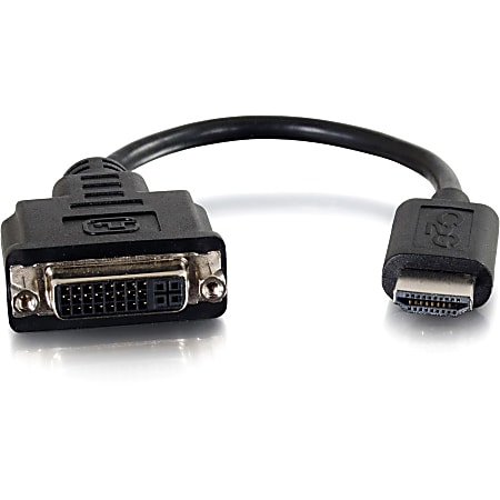 C2G 8in HDMI to DVI Adapter Converter Dongle - M/F Black - DVI-D/HDMI for Video Device Notebook, Monitor - 8" - 1 x HDMI Male Digital Audio/Video - 1 x DVI-D (Single-Link) Female Digital Video - Shielding - Black