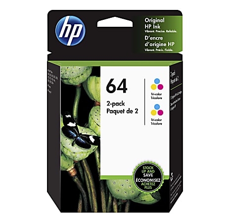 HP 64 Tri-Color Ink Cartridges, Pack Of 2, 6ZA55AN