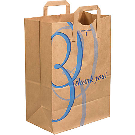 Office Depot® Brand Flat Handle "Thank You" Grocery Bags, 12" x 7" x 17", Kraft, Case Of 300 Bags