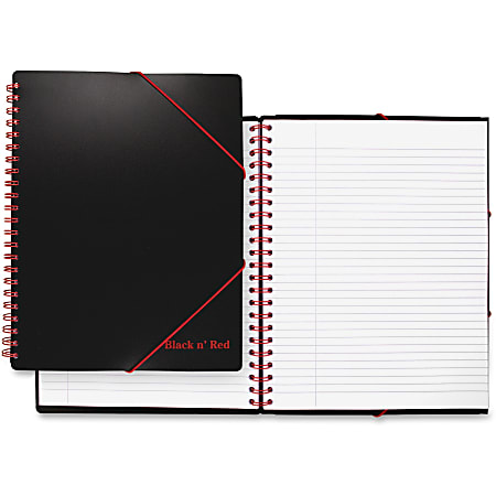 Black n' Red Twinwire Filing Notebook - Twin Wirebound - Ruled9.9"12.3" - High White Paper - Lightweight, Portable, Micro Perforated, Punched, Resist Bleed-through, Elastic Strap - 1 Each