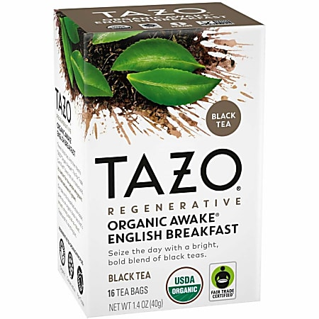 Tazo Regenerative Organic Awake English Breakfast Black Tea Bag - Black Tea - Organic - 16 / Box