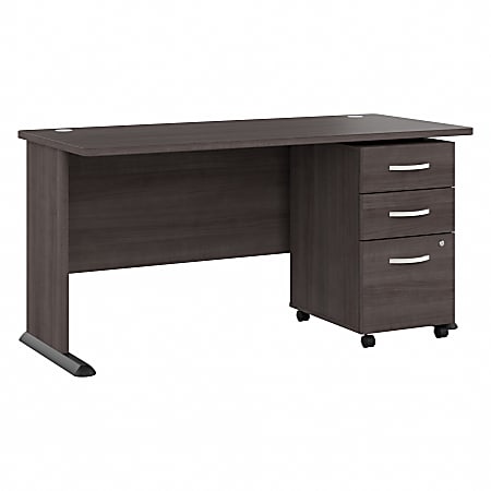 Bush® Business Furniture Studio A 60"W Computer Desk With 3-Drawer Mobile File Cabinet, Storm Gray, Standard Delivery