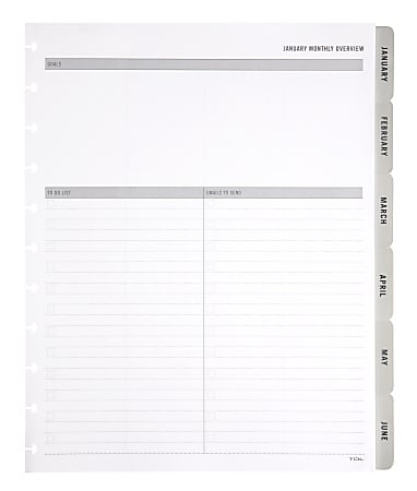 TUL® Discbound Monthly Planner Refill With 12 Tab Dividers, Letter Size, Gray, January To December 2021