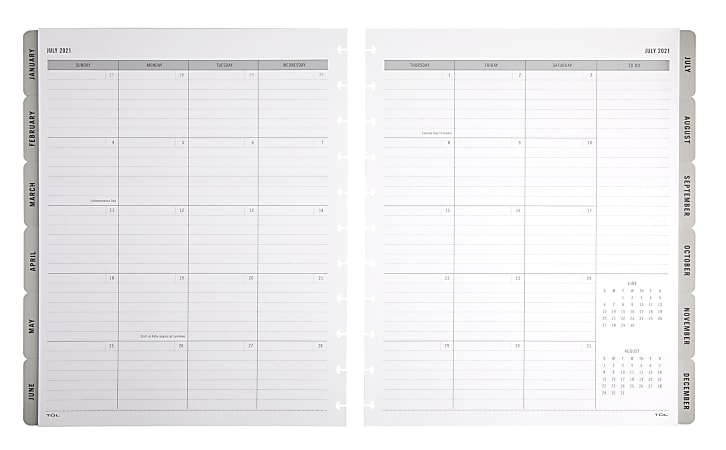 With Tab Dividers TUL Discbound Monthly Planner Refills TULMTHDVR-JR-RY21 