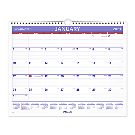 AT-A-GLANCE® Monthly Wall Calendar, 15" x 12", January To December 2021, PM828
