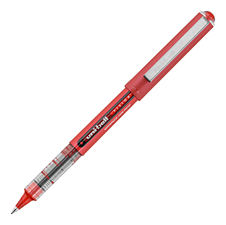 uni-ball® Vision™ Liquid Ink Rollerball Pens, Ultra Micro Point, 0.38 mm, Red Barrel, Red Ink, Pack Of 12 Pens