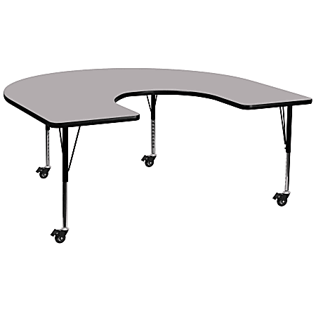 Flash Furniture Mobile Height Adjustable Thermal Laminate Horseshoe Activity Table, 25-3/8”H x 60''W x 66''L, Gray