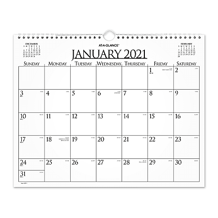 AT-A-GLANCE® Business Monthly Wall Calendar, 15" x 12", January To December 2021, 997-1