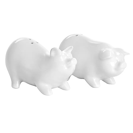 Martha Stewart Pig Salt And Pepper Shaker Set, 1-15/16”H x 1-1/2”W x 3-1/2”D, White
