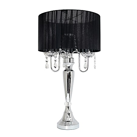 Elegant Designs Romantic Crystal-Drop Table Lamp, 27"H, Black Shade/Chrome Base