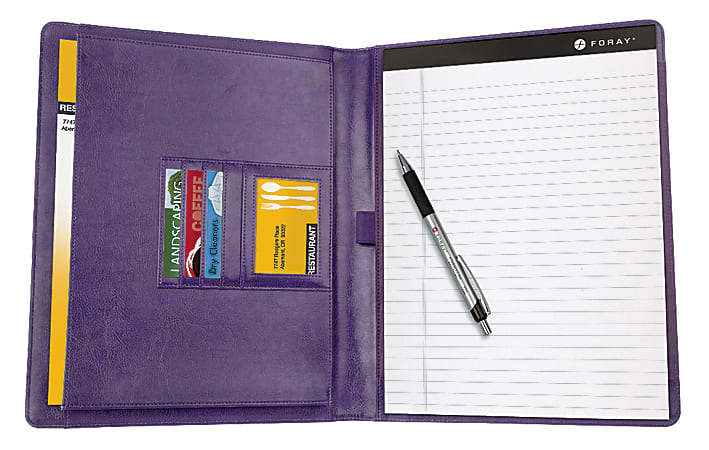FORAY™ Right/Left Handed Padfolio, Large, 9 1/2" x 12 1/4", Purple