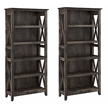 Bush Furniture Key West 5-Shelf Bookcase Set, Dark Gray Hickory, Standard Delivery