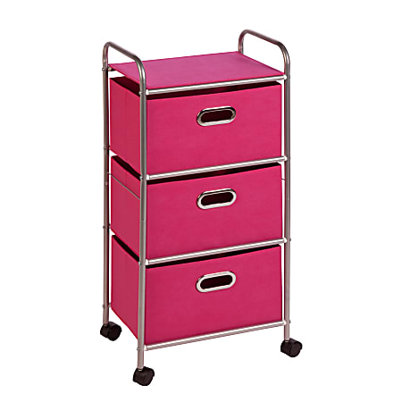 Honey-can-do CRT-02348 3-Drawer Rolling Fabric Cart, Pink - 3 Drawer - 11.5" Length x 16.1" Width x 35.5" Height - Pink