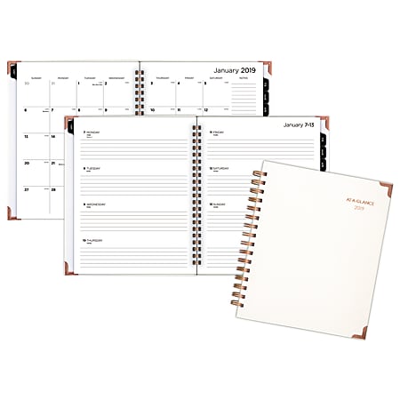 AT-A-GLANCE® Boa Weekly/Monthly Planner, 6 7/8" x 8 3/4", Pearl, January to December 2019