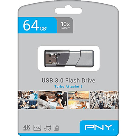 PNY Turbo Attach 3 USB 3.0 Flash Drive 64GB - Office Depot