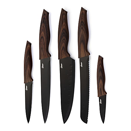 Oster Godfrey 5-Piece Stainless-Steel Cutlery Set, Black/Wood Print