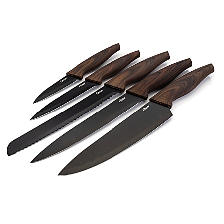 Oster Godfrey 5-Piece Stainless-Steel Cutlery Set, Black/Wood Print