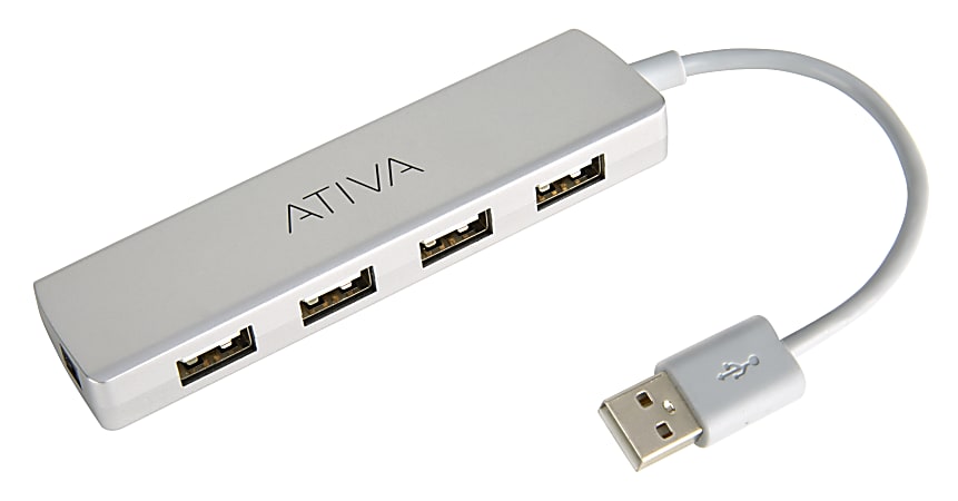 Ativa® 4-port 480Mbps USB 2.0 Hub, Silver, UH-118S