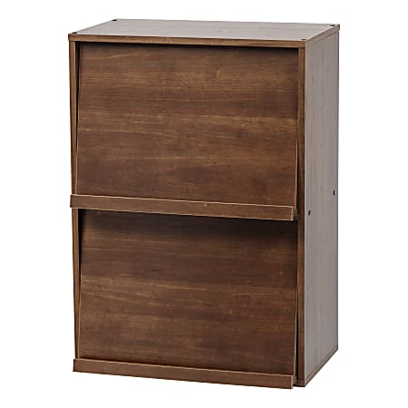 IRIS Wood Shelf With Pocket Doors, 2-Tier, Brown