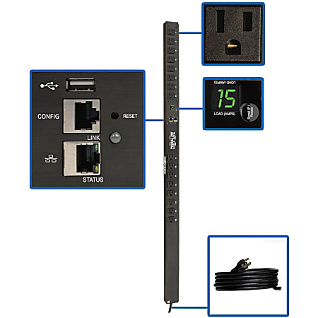 Tripp Lite 1.4kW Single-Phase Monitored PDU with LX Platform Interface, 120V Outlets (16 5-15R), 10 ft. Cord w/ - PDUMNV15LX