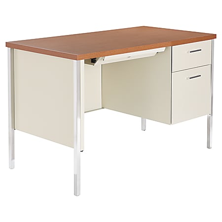 Alera Single Pedestal Desk, 29 1/2"H x 45 1/4"W x 24"D, Cherry/Putty