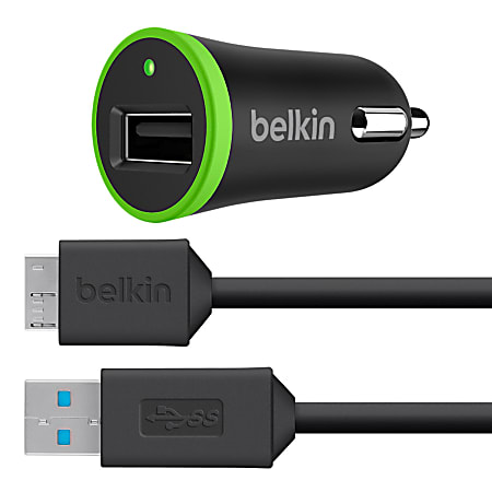 Belkin® Car Charger With USB 3.0 Micro-B Cable, 3', Black