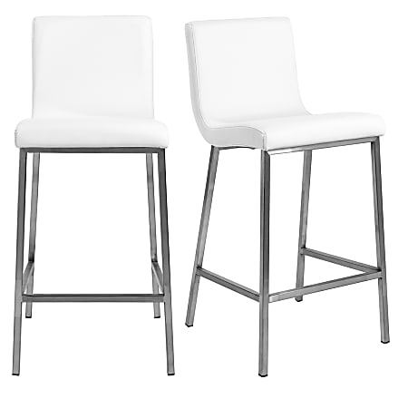 Eurostyle Scott Counter Stools, White/Brushed Stainless Steel, Set Of 2 Stools