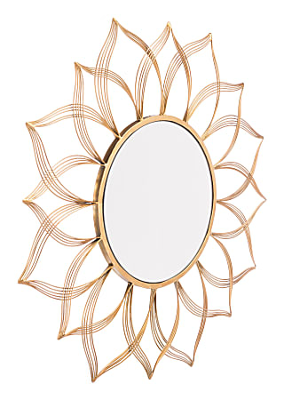 Zuo Modern Flower Round Mirror, 27 5/8"H x 27 5/8"W x 13/16"D, Gold