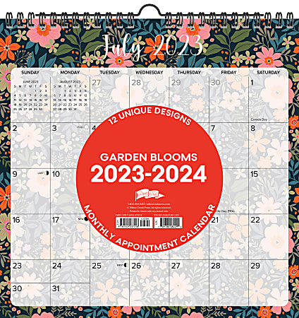 2023-2024 Willow Creek Press Monthly At A Glance Spiral Wall Art Calendar, 12” x 12”, Garden Blooms, July 2023 To June 2024 